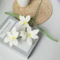 Handmade crochet orchid flower knitted wool floral ornament for home decor and gifting - White