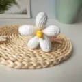 Handmade crochet white flower with yellow center, knitted decorative plant for home decor - Pure White Finished Product