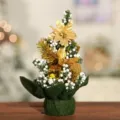 Mini sapin de noël détail, décor de baies poinsettia dorées, ornement de bureau 20cm. - Or Non-tissé