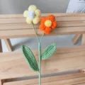 Handmade crocheted puff flower yarn bouquet, dual-color knitted floral home decor gift. - Yellow and Orange Gradient