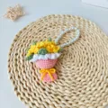 Handmade Crochet Flower Bouquet Keychain Yellow Sunflower Pearl Strap Pendant Gift! - Pink Holding Sunflower Finished Product