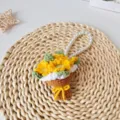Handmade crochet sunflower bouquet keychain cute knitted flower pendant with pearl strap - Yellow-Brown Finished Product Holding Sunflower