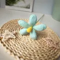Handmade crochet light blue flower yarn knitted artificial plant home decor flower gift SKU - Clear Blue Finished Product