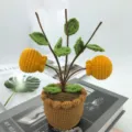 Handmade Crochet Persimmon Potted Plant, Yellow Yarn Knitted Flower Desktop Home Decor Gift - Orange Potted Plant