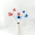 Handmade crochet flower bouquet in white ceramic vase, cute artificial floral gift decor. - Blue