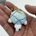 Handmade crochet turtle keychain, light green and white knitted key ring bag charm cute. - Blue Little Turtle Pendant