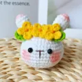 Handmade crochet bunny keychain with yellow flower crown cute plush backpack pendant charm. - Yellow