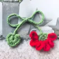 Handmade crochet flower bookmark with green stem, cute wool knit page marker for books reading. - Red