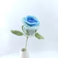Handmade crochet blue rose flower variant single stem gift home decor display item - Gradient Blue