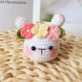 Handmade crochet bunny flower keychain, cute plush doll bag pendant variant style - Gradient Red