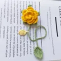 Handmade crochet yellow rose flower bookmark cute knit page marker gift for women - Chick Yellow