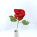 Handcrafted crochet red rose flower bouquet knit gift home decor tabletop ornament - Bright Red