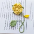 Handmade crochet yellow rose flower bookmark bag pendant woolen yarn gift for women - Light Yellow