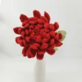 Handcrafted crochet red dahlia flower bouquet with vase, beautiful home decor gift for decor. - Bright Red Finished Product