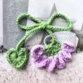 Handmade crochet flower bookmark wool knit green purple design cute reading accessory - Purple