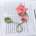 Handmade crochet rose flower bookmark cute knit floral bag charm Valentine gift item - Coral Pink