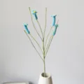 Handmade crochet blue flower branch with ceramic vase, perfect for home decor gift. - Blue
