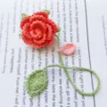 Handmade crochet rose flower bookmark cute knit wool floral charm for bags and books - Watermelon Pink