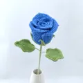 Handmade crochet blue rose flower potted gift table decor knitting craft item SKU - Dark Blue