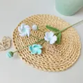 Handmade crochet wool flower branch simulation artificial plant for home desktop decor. - White + Blue