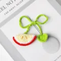 Handmade crochet watermelon fruit bookmark with green heart bow, cute yarn stationery gift for readers. - Apple