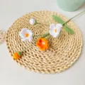 Handcrafted crochet yarn flower artificial potted plant knitted floral home decor ornament - White + Orange