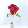 Handmade crochet red rose flower in ceramic vase, finished floral gift for Valentine home decor - Dark Red