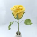 Handcrafted crochet yellow rose flower single stem bouquet for Valentine day gift. - Golden Yellow