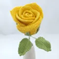 Handcrafted crochet yellow rose flower bouquet variant with green leaves and ceramic vase. - Chick Yellow