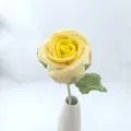 Handmade crochet yellow rose flower with green leaf, cute knitted flower gift for home. - Gradient Light Yellow