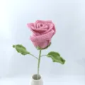 Handcrafted crochet pink rose bouquet gift for valentine day single stem flower home decor - Deep Pink