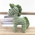 Handmade crochet horse plush toy pendant, green and white stripe knitted animal bag charm. - Green