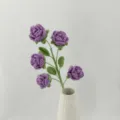 Handmade Crochet Purple Rose Bouquet, Knitted Flower Arrangement with Vase for Gift - Version D / Purple