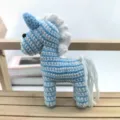 Handmade crochet blue white horse plush doll pendant cute car hanging decoration for kids - Blue