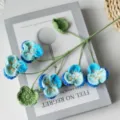 Handmade crochet pansy flower bouquet knitted floral home decoration craft gift new. - Blue