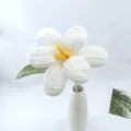 Handmade crochet white flower with green leaf in ceramic vase, cozy home decor gift. - White Series A