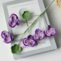 Handcrafted crochet pansy flower bouquet faux floral branch home decor for room aesthetic - Purple