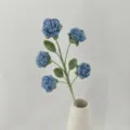 Handmade crochet blue rose bouquet, beautiful artificial flowers with green leaves in vase. - Version B / Blue