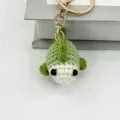 Handmade crochet green fish keychain cute wool bag pendant accessory with a gold ring. - Light Army Green Little Fish Pendant