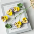 Handmade crochet pansy flower branch wool knitted artificial bouquet for home decor desktop display - Yellow