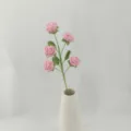 Handcrafted crochet pink rose bouquet with white ceramic vase, artificial knit flower decor. - Side A / Pink