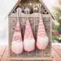 Christmas hanging gnomes plush dolls pink knitted faceless hanging holiday decorations set - Knitted Small Pendant Pink Set (Pack of 3)