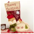 Weihnachtsdeko Strumpf mit niedlichem 3D Schneemann, roter und weißer Feiertagsgeschenkbeutel. - Kunstleder Schneemann Strumpf