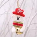 Ornement suspendu en peluche d ours de Noel avec bonnet rouge et cloche, variante blanche. - Ours Or