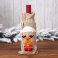 Housse de bouteille de vin de renne de Noël en toile de jute décoration de table cadeau - Housse de bouteille en lin beige renne