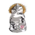 Hund Winter Camouflage Parka Daunenjacke mit warmer Kunstfell Kapuze, Haustier Kleidung. - 3XL / Weiß Camo