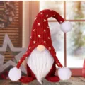 Christmas Gnome Plush Doll Red Knitted Hat Rudolph Faceless Holiday Festive Tabletop Decor - Red