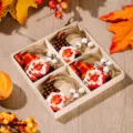 Thanksgiving wooden gnome hanging ornaments set with plaid hats in box for autumn harvest decor. - Harvest Season Wooden Hanging Decor Style B