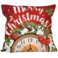 Federa per cuscino natalizia in velluto quadrata rossa festiva decorazione casa con stampa orologio - Federa con sveglia