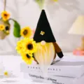 Adorable Muñeca de Peluche Gnomo Girasol Abeja con Sombrero Negro y Barba Amarilla - Negro